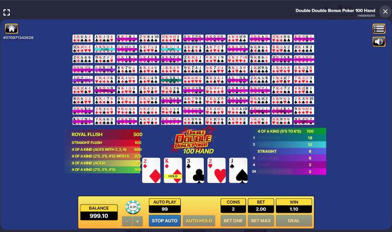 Cách chơi Double Bonus Poker 100 Hand chi tiết