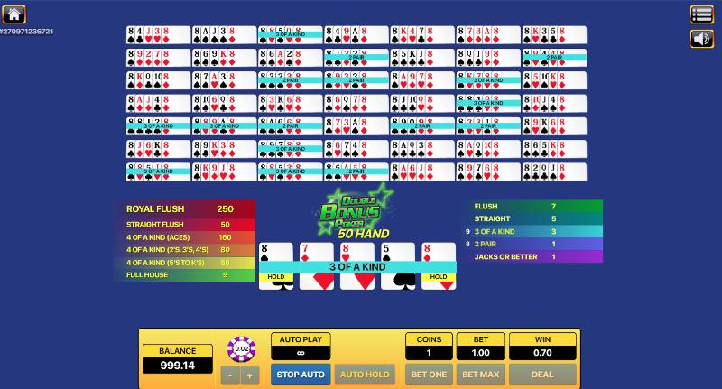 Cách chơi Double Bonus Poker 50 Hand mới nhất