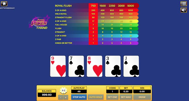 Cách chơi Joker Poker 1 Hand chi tiết