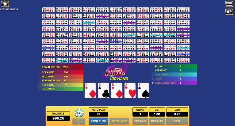 Cách chơi Joker Poker 100 Hand cơ bản