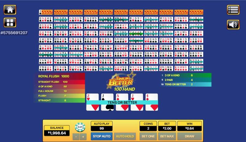 Cách chơi Tens Or Better 100 Hand cùng nhà cái Eu9bet