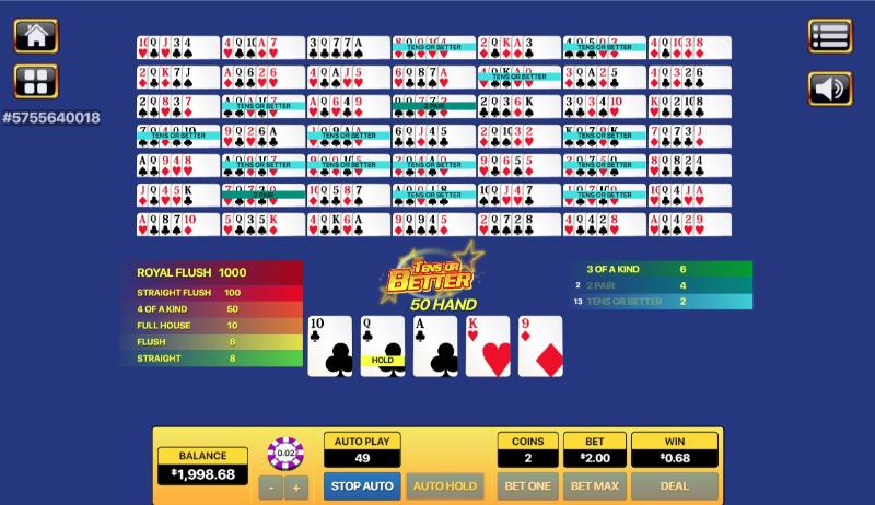 Cách chơi Tens Or Better 50 Hand chi tiết tại nhà cái Eu9bet