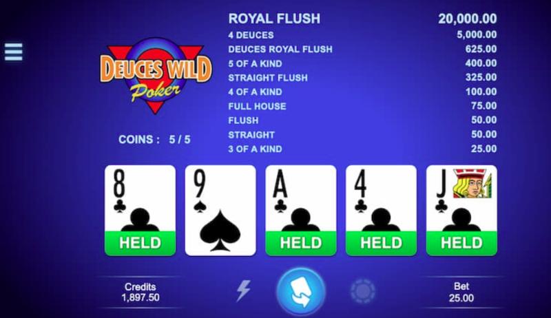 Chiến thuật chơi Deuces Wild 100 Hand giúp tăng khả năng chiến thắng