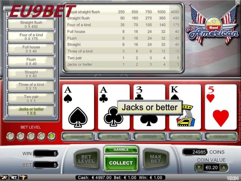 Luật chơi All American Poker 1 Hand mới nhất