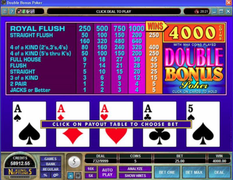 Luật chơi Double Bonus Poker 5 Hand cơ bản