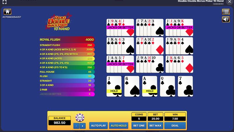 Luật chơi Double Double Bonus Poker 10 Hand